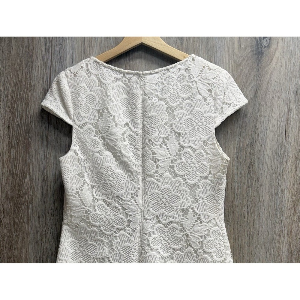 NINE WEST White Lace Dress Womens 10 Lined Knee Length Short Cap Sleeve - Picture 6 of 9
